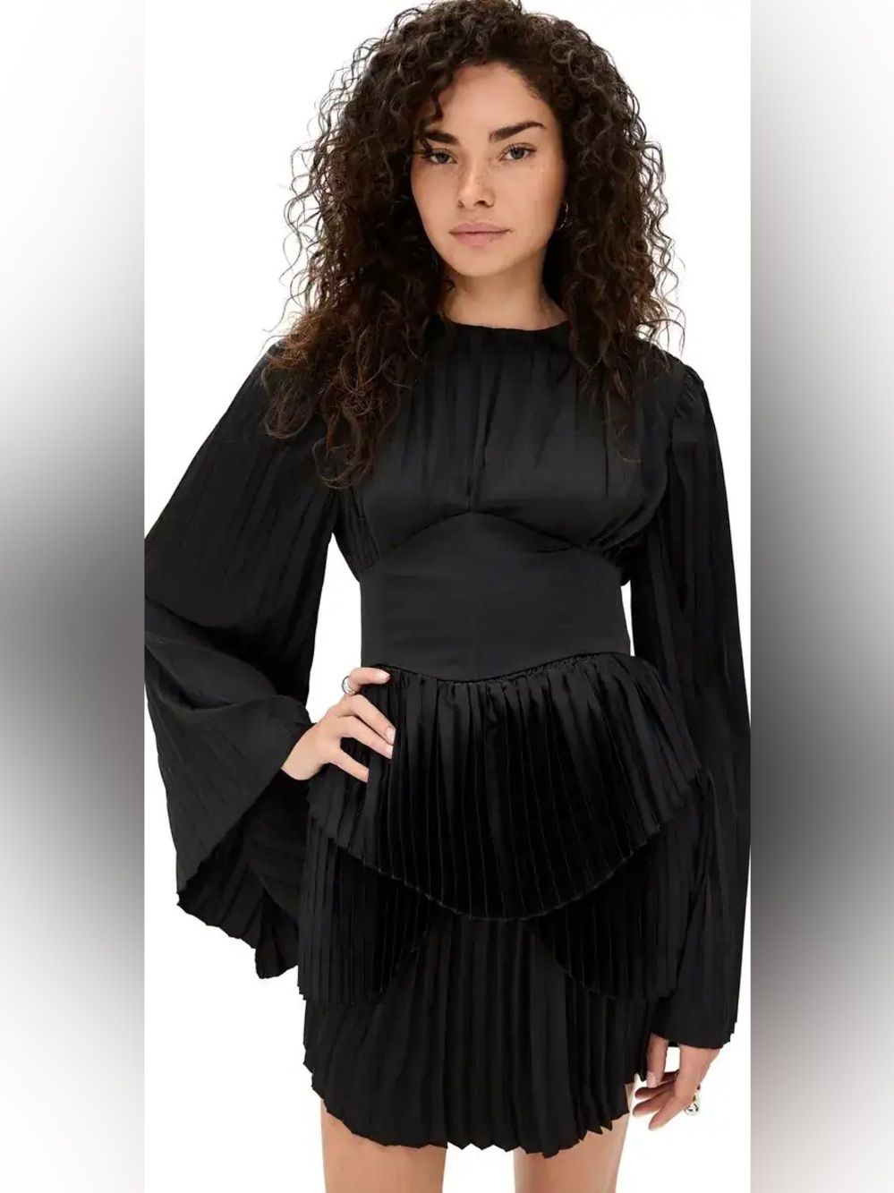 NWT Andrea Iyamah Lenti Pleated Mini Dress in Black ~ Size M & XXL | MSRP $430